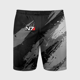 Мужские шорты спортивные с принтом N7   mass effect  monochrome в Белгороде,  |  | Тематика изображения на принте: 