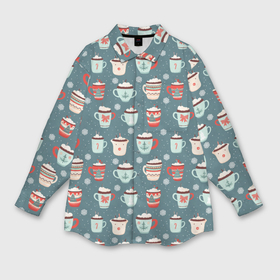Мужская рубашка oversize 3D с принтом Новогодние зимние кружки с какао   паттерн от нейросети ,  |  | 