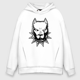 Мужское худи Oversize хлопок с принтом Питбуль на цепи в Ухте, френч-терри — 70% хлопок, 30% полиэстер. Мягкий теплый начес внутри —100% хлопок | боковые карманы, эластичные манжеты и нижняя кромка, капюшон на магнитной кнопке | 