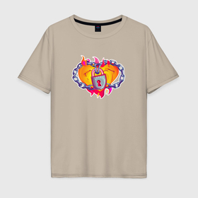Мужская футболка хлопок Oversize с принтом Огненное сердце на замке в Тюмени, 100% хлопок | свободный крой, круглый ворот, “спинка” длиннее передней части | Тематика изображения на принте: 