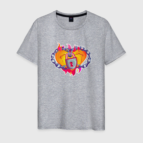 Мужская футболка хлопок с принтом Огненное сердце на замке в Санкт-Петербурге, 100% хлопок | прямой крой, круглый вырез горловины, длина до линии бедер, слегка спущенное плечо. | 