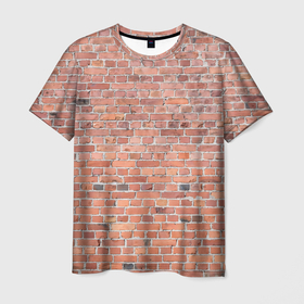 Мужская футболка 3D с принтом Кирпичная стена узор в Петрозаводске, 100% полиэфир | прямой крой, круглый вырез горловины, длина до линии бедер | Тематика изображения на принте: 