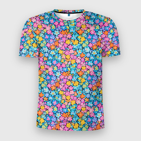 Мужская футболка 3D Slim с принтом Цветочный калейдоскоп в Санкт-Петербурге, 100% полиэстер с улучшенными характеристиками | приталенный силуэт, круглая горловина, широкие плечи, сужается к линии бедра | 