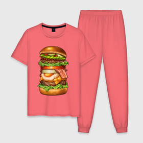 Мужская пижама хлопок с принтом Burger XXL в Санкт-Петербурге, 100% хлопок | брюки и футболка прямого кроя, без карманов, на брюках мягкая резинка на поясе и по низу штанин
 | 
