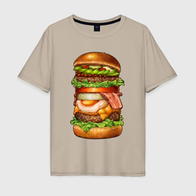 Мужская футболка хлопок Oversize с принтом Burger XXL в Санкт-Петербурге, 100% хлопок | свободный крой, круглый ворот, “спинка” длиннее передней части | 
