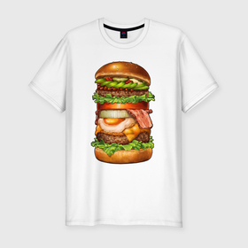 Мужская футболка хлопок Slim с принтом Burger XXL , 92% хлопок, 8% лайкра | приталенный силуэт, круглый вырез ворота, длина до линии бедра, короткий рукав | 
