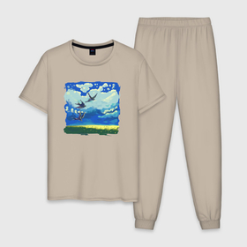 Мужская пижама хлопок с принтом Ласточки весной в Курске, 100% хлопок | брюки и футболка прямого кроя, без карманов, на брюках мягкая резинка на поясе и по низу штанин
 | 