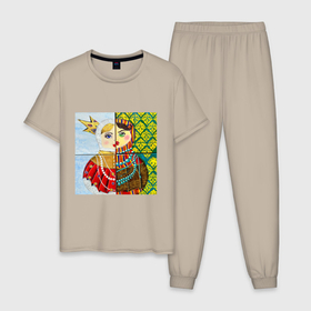 Мужская пижама хлопок с принтом Матрешка двуликая в Тюмени, 100% хлопок | брюки и футболка прямого кроя, без карманов, на брюках мягкая резинка на поясе и по низу штанин
 | 