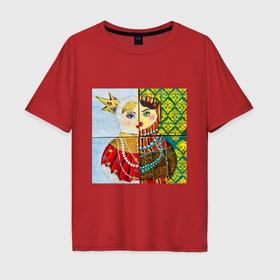 Мужская футболка хлопок Oversize с принтом Матрешка двуликая в Тюмени, 100% хлопок | свободный крой, круглый ворот, “спинка” длиннее передней части | 