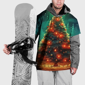 Накидка на куртку 3D с принтом Новогодняя сияющая елка в Кировске, 100% полиэстер |  | 