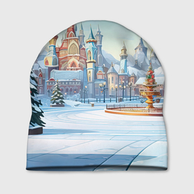Шапка 3D с принтом Новогодний  городской  пейзаж в Новосибирске, 100% полиэстер | универсальный размер, печать по всей поверхности изделия | Тематика изображения на принте: 