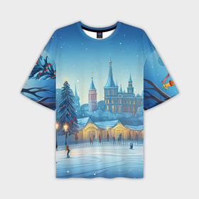 Мужская футболка oversize 3D с принтом Новогодний вечерний город в Санкт-Петербурге,  |  | 