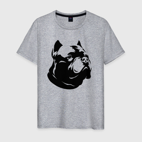 Мужская футболка хлопок с принтом Морда бульдога трафарет в Курске, 100% хлопок | прямой крой, круглый вырез горловины, длина до линии бедер, слегка спущенное плечо. | 