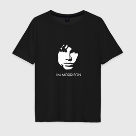 Мужская футболка хлопок Oversize с принтом Jim Morrison black white minimalism , 100% хлопок | свободный крой, круглый ворот, “спинка” длиннее передней части | 