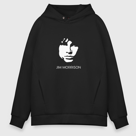 Мужское худи Oversize хлопок с принтом Jim Morrison black white minimalism в Екатеринбурге, френч-терри — 70% хлопок, 30% полиэстер. Мягкий теплый начес внутри —100% хлопок | боковые карманы, эластичные манжеты и нижняя кромка, капюшон на магнитной кнопке | 