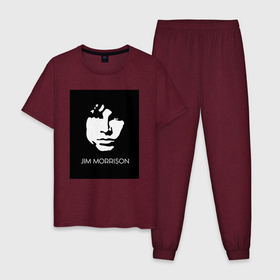 Мужская пижама хлопок с принтом Jim Morrison in bw в Новосибирске, 100% хлопок | брюки и футболка прямого кроя, без карманов, на брюках мягкая резинка на поясе и по низу штанин
 | Тематика изображения на принте: 