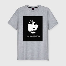 Мужская футболка хлопок Slim с принтом Jim Morrison in bw в Екатеринбурге, 92% хлопок, 8% лайкра | приталенный силуэт, круглый вырез ворота, длина до линии бедра, короткий рукав | 