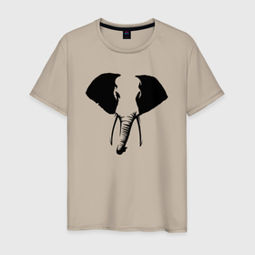 Мужская футболка хлопок с принтом Голова слона трафарет в Екатеринбурге, 100% хлопок | прямой крой, круглый вырез горловины, длина до линии бедер, слегка спущенное плечо. | 