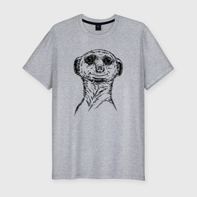 Мужская футболка хлопок Slim с принтом Сурикат любопытный в Новосибирске, 92% хлопок, 8% лайкра | приталенный силуэт, круглый вырез ворота, длина до линии бедра, короткий рукав | 