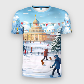Мужская футболка 3D Slim с принтом Каникулы  новогодние в Санкт-Петербурге, 100% полиэстер с улучшенными характеристиками | приталенный силуэт, круглая горловина, широкие плечи, сужается к линии бедра | 