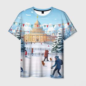 Мужская футболка 3D с принтом Каникулы  новогодние в Санкт-Петербурге, 100% полиэфир | прямой крой, круглый вырез горловины, длина до линии бедер | 