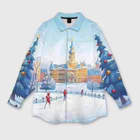 Мужская рубашка oversize 3D с принтом Новогодняя прогулка в Новосибирске,  |  | 