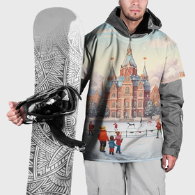 Накидка на куртку 3D с принтом Ретро новый год на площади в Новосибирске, 100% полиэстер |  | Тематика изображения на принте: 