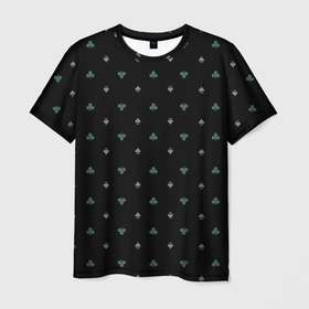 Мужская футболка 3D с принтом Карточные масти на чёрном фоне в Санкт-Петербурге, 100% полиэфир | прямой крой, круглый вырез горловины, длина до линии бедер | 