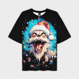 Мужская футболка oversize 3D с принтом Санта Клаус собака монстр в Кировске,  |  | 