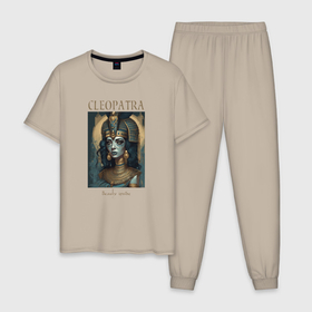 Мужская пижама хлопок с принтом Клеопатра царица Египта в Курске, 100% хлопок | брюки и футболка прямого кроя, без карманов, на брюках мягкая резинка на поясе и по низу штанин
 | 