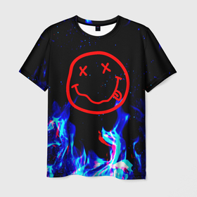 Мужская футболка 3D с принтом Nirvana огонь с искрами в Курске, 100% полиэфир | прямой крой, круглый вырез горловины, длина до линии бедер | 