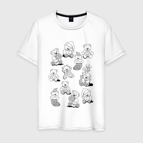Мужская футболка хлопок с принтом Семья мишек на новый год   раскраска в Курске, 100% хлопок | прямой крой, круглый вырез горловины, длина до линии бедер, слегка спущенное плечо. | 