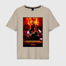 Мужская футболка хлопок Oversize с принтом Duke Nukem shoots monsters в Петрозаводске, 100% хлопок | свободный крой, круглый ворот, “спинка” длиннее передней части | 