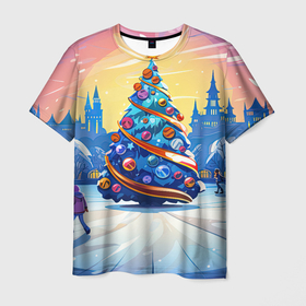 Мужская футболка 3D с принтом Новогоднее настроение    елочка в Курске, 100% полиэфир | прямой крой, круглый вырез горловины, длина до линии бедер | 