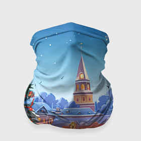 Бандана-труба 3D с принтом Новогодняя   площадь в городе Новоалтайск, 100% полиэстер, ткань с особыми свойствами — Activecool | плотность 150‒180 г/м2; хорошо тянется, но сохраняет форму | 