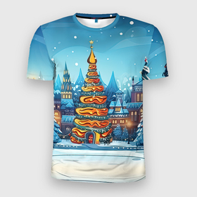 Мужская футболка 3D Slim с принтом Новогоднее настроение  елочка в Екатеринбурге, 100% полиэстер с улучшенными характеристиками | приталенный силуэт, круглая горловина, широкие плечи, сужается к линии бедра | 