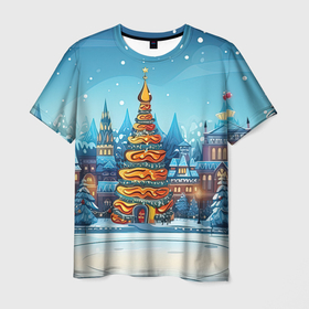 Мужская футболка 3D с принтом Новогоднее настроение  елочка в Курске, 100% полиэфир | прямой крой, круглый вырез горловины, длина до линии бедер | 