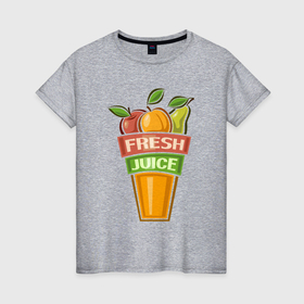 Женская футболка хлопок с принтом Свежий фруктовый сок в Петрозаводске, 100% хлопок | прямой крой, круглый вырез горловины, длина до линии бедер, слегка спущенное плечо | 