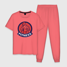 Мужская пижама хлопок с принтом Gym fitness в Тюмени, 100% хлопок | брюки и футболка прямого кроя, без карманов, на брюках мягкая резинка на поясе и по низу штанин
 | 