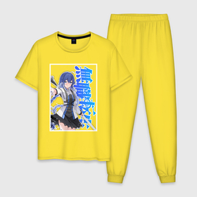 Мужская пижама хлопок с принтом Рокси Мигурдия   синие иероглифы в Кировске, 100% хлопок | брюки и футболка прямого кроя, без карманов, на брюках мягкая резинка на поясе и по низу штанин
 | 