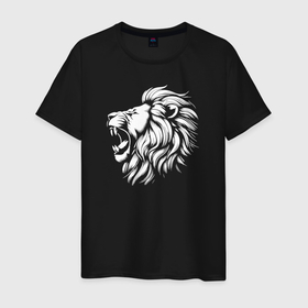 Мужская футболка хлопок с принтом Голова разъярённого льва в Екатеринбурге, 100% хлопок | прямой крой, круглый вырез горловины, длина до линии бедер, слегка спущенное плечо. | 