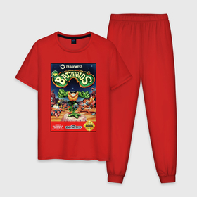 Мужская пижама хлопок с принтом Battletoads cartridge , 100% хлопок | брюки и футболка прямого кроя, без карманов, на брюках мягкая резинка на поясе и по низу штанин
 | 