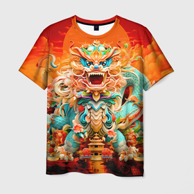 Мужская футболка 3D с принтом Китайский танец дракона в Белгороде, 100% полиэфир | прямой крой, круглый вырез горловины, длина до линии бедер | 