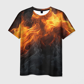 Мужская футболка 3D с принтом Огонь  и дым в Тюмени, 100% полиэфир | прямой крой, круглый вырез горловины, длина до линии бедер | 