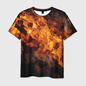 Мужская футболка 3D с принтом Огонь   и  дым в Тюмени, 100% полиэфир | прямой крой, круглый вырез горловины, длина до линии бедер | 