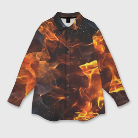 Мужская рубашка oversize 3D с принтом Fire  black в Новосибирске,  |  | 