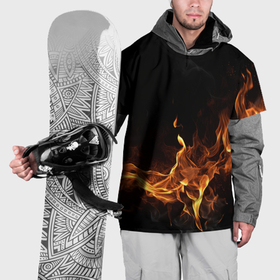 Накидка на куртку 3D с принтом Черный  фон и огонь в Санкт-Петербурге, 100% полиэстер |  | 