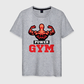 Мужская футболка хлопок с принтом Sport power gym в Курске, 100% хлопок | прямой крой, круглый вырез горловины, длина до линии бедер, слегка спущенное плечо. | 