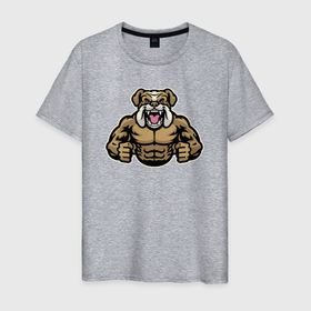 Мужская футболка хлопок с принтом Fitness bulldog в Екатеринбурге, 100% хлопок | прямой крой, круглый вырез горловины, длина до линии бедер, слегка спущенное плечо. | 