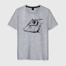 Мужская футболка хлопок с принтом Свинка в профиль в Санкт-Петербурге, 100% хлопок | прямой крой, круглый вырез горловины, длина до линии бедер, слегка спущенное плечо. | 